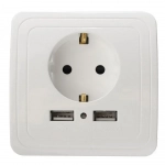 Πρίζα Σούκο Τοίχου 16A Με 2 USB Θύρες