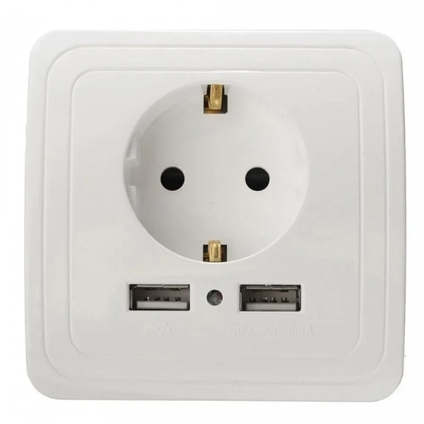 Πρίζα Σούκο Τοίχου 16A Με 2 USB Θύρες