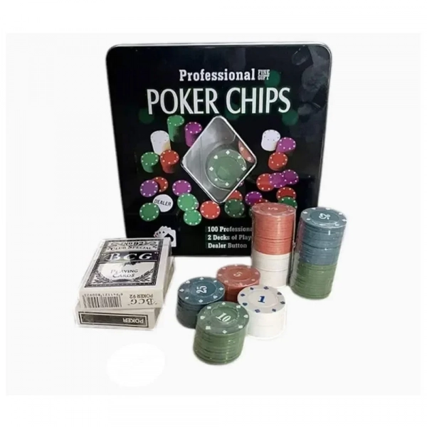 Σετ 100 Μάρκες Poker 50mm / 4gr σε Μεταλλικό Κουτί με 2 Τράπουλες - Photo1