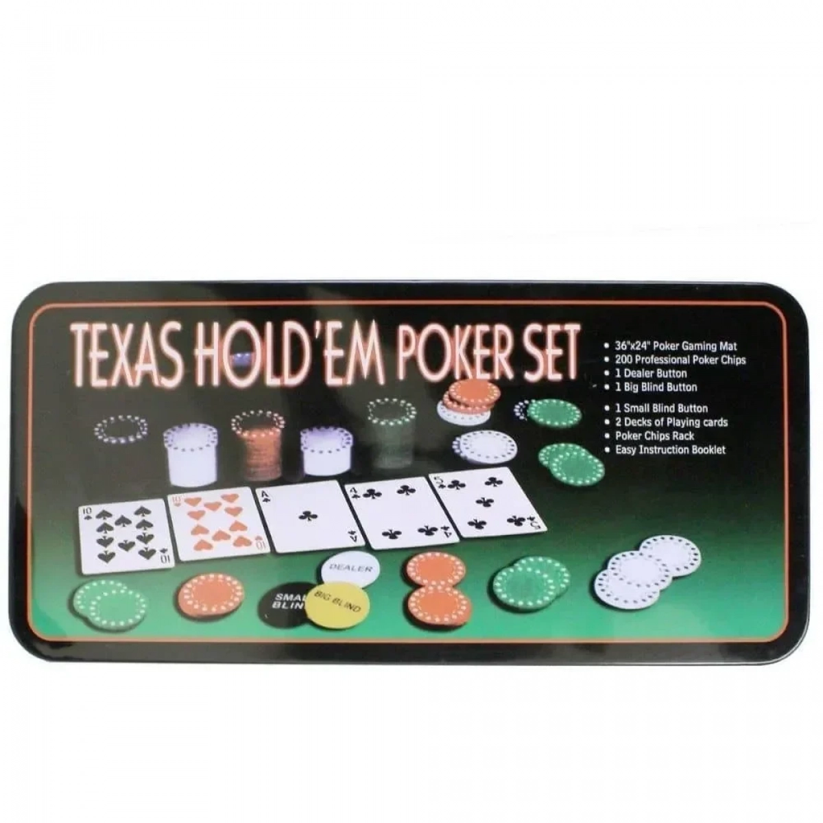 Σετ 200 Αριθμημένες Μάρκες Poker σε Μεταλλικό Κουτί με 2 Τράπουλες και Τσόχα - Photo4