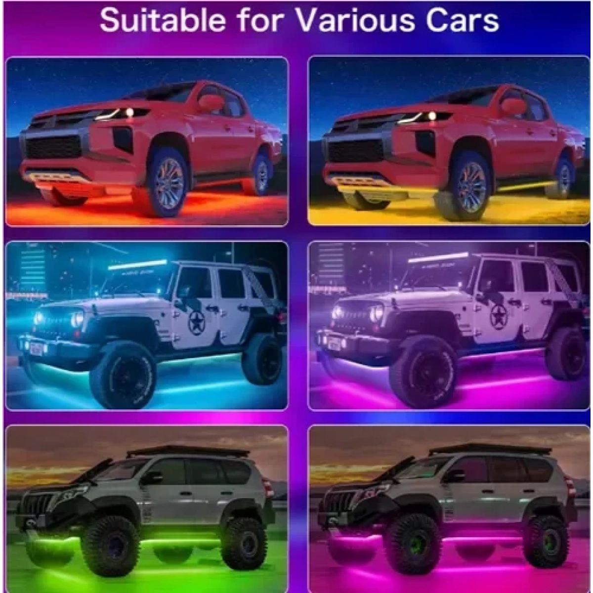 Σετ LED ταινίες RGB Music για κάτω από το αυτοκίνητο Underbody Tube με τηλεχειριστήριο 2 x 90cm και 2 x 120cm 4 τμχ - Image 2