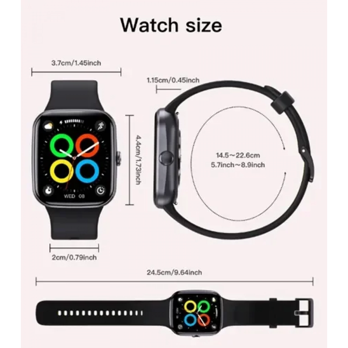 Αδιάβροχο Smartwatch με έγχρωμη οθόνη TFT 1,96 ιντσών BT Call Heart Rate Monitor Fitness Q32 - μαύρο - Image 3