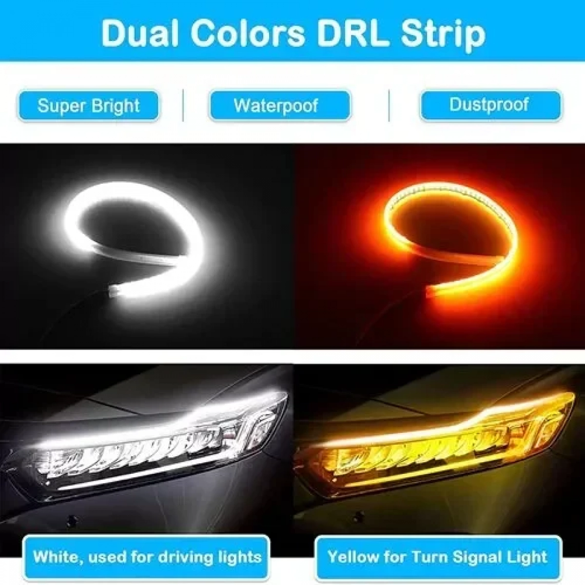 Universal DRL LED Strip λευκά φώτα ημέρας & πορτοκαλί δυναμικά/βηματικά φλας για φανάρια αυτοκινήτων 60cm Foyu FO-8-04 - Image 3