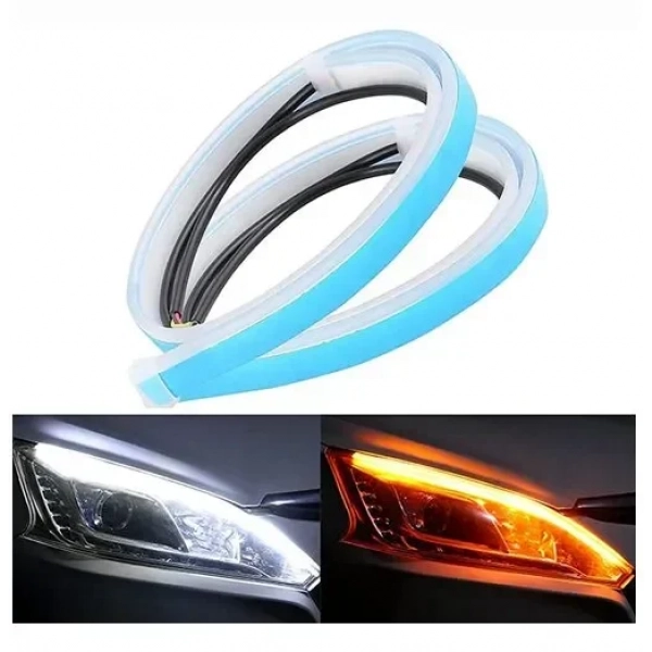 Universal DRL LED Strip λευκά φώτα ημέρας & πορτοκαλί δυναμικά/βηματικά φλας για φανάρια αυτοκινήτων 60cm Foyu FO-8-04