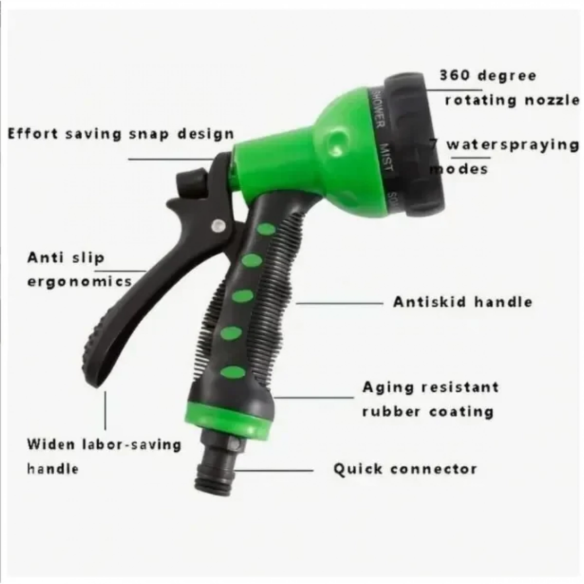 KMT Tools Σετ Σπιράλ Λάστιχο Ποτίσματος 7.5m και Πιστόλι με 7 Λειτουργίες Ψεκασμού Πράσινο