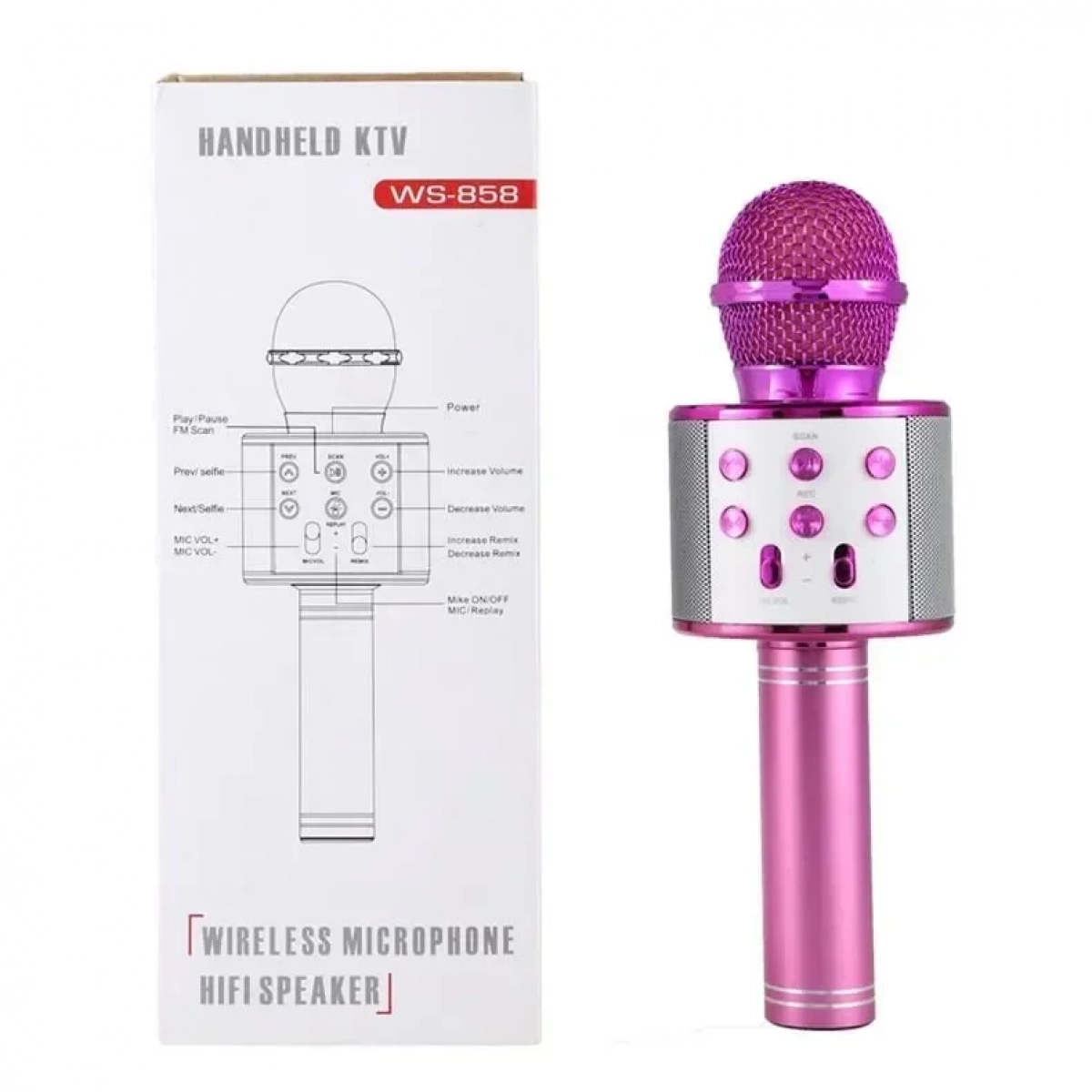 Ασύρματο μικρόφωνο Bluetooth με Ενσωματωμένο Ηχείο + Karaoke – WS858, σε μωβ χρώμα