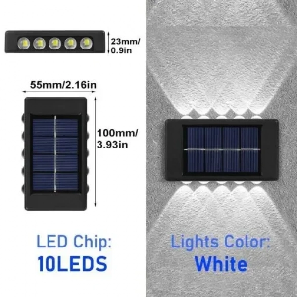 Επιτοίχιο Ηλιακό Φωτιστικό Two-Way 10LED Θερμού Φωτισμού 3000Κ 30215 - Μαύρο