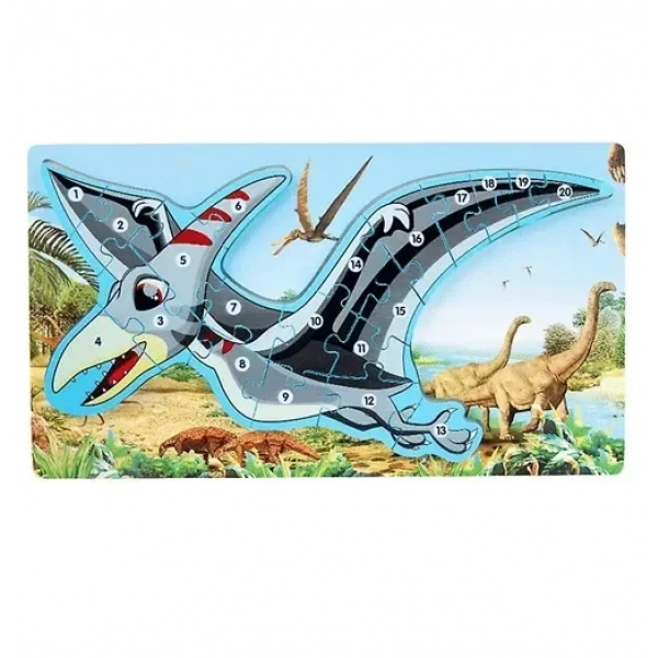 Ξύλινο εκπαιδευτικό παζλ πτερόσαυρος με αριθμούς 40x22cm 95183