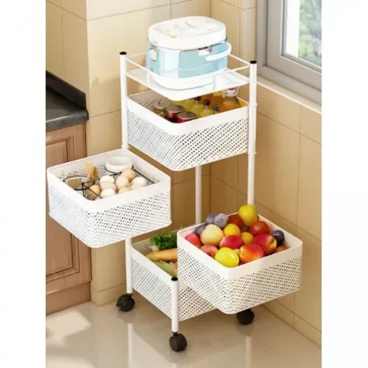 Τρόλει Κουζίνας Μεταλλικό 4 Θέσεων 27x27x78.5cm σε Λευκό Χρώμα