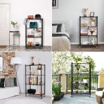 Αναδιπλούμενη Μεταλλική Τροχήλατη Ραφιέρα με 3 Ράφια 71 x 34 x 127 cm σε μαύρο χρώμα