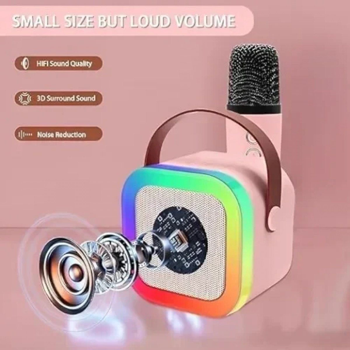 Ασύρματο Ηχείο Bluetooth με μικρόφωνο Karaoke K12 Ροζ