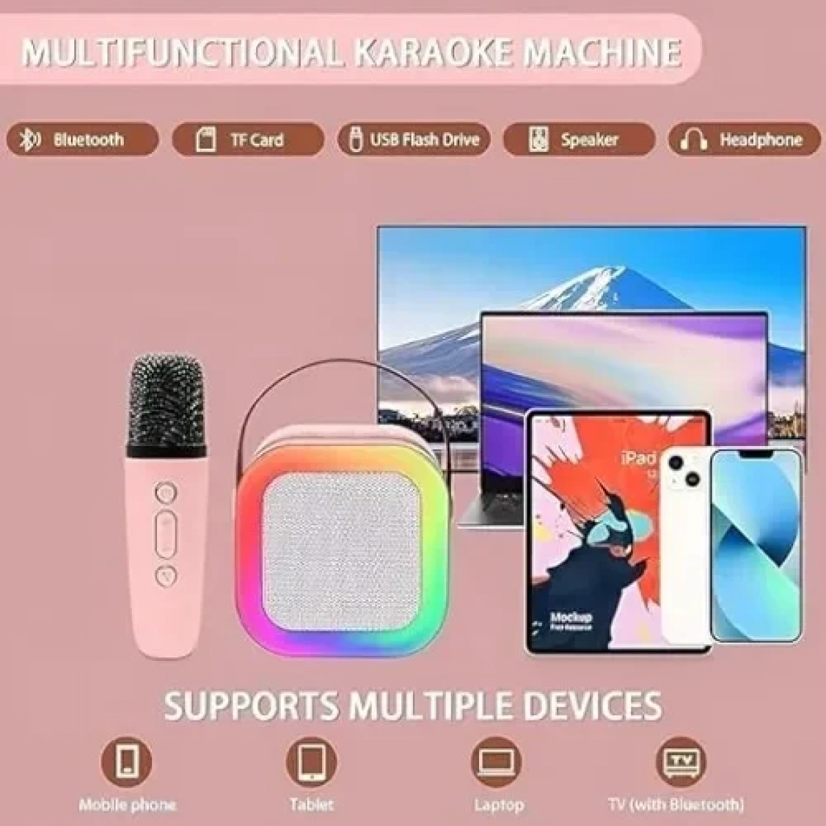 Ασύρματο Ηχείο Bluetooth με μικρόφωνο Karaoke K12 Ροζ