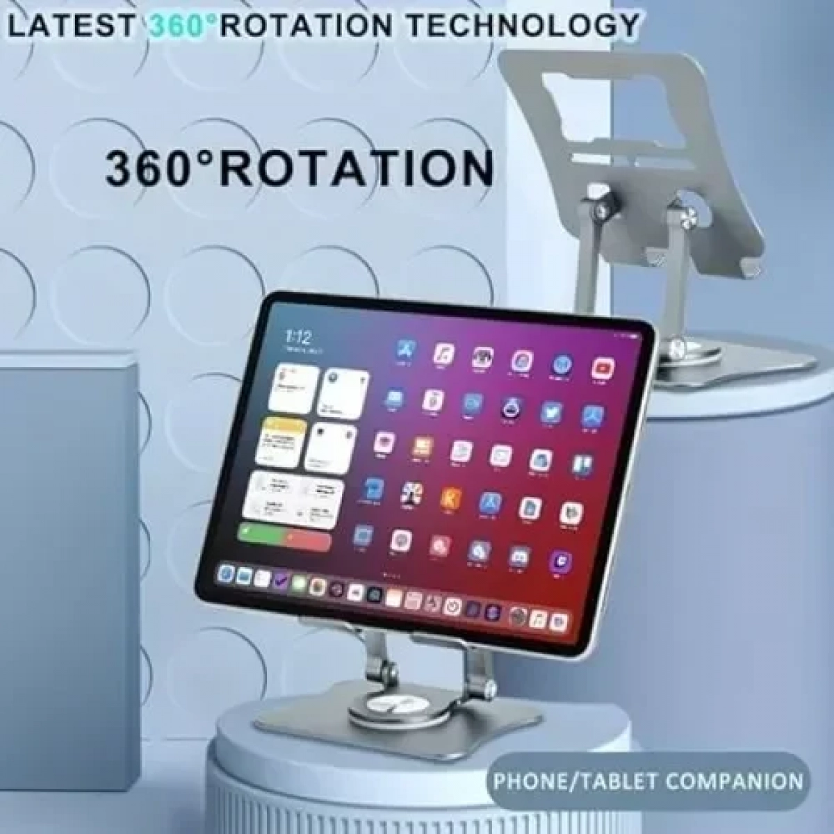 Περιστρεφόμενη Βάση για Tablet 360° Ρυθμιζόμενη Αναδιπλούμενη - Ασημί
