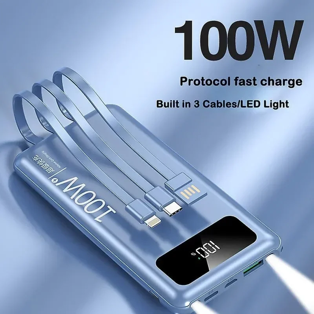 Power Bank 100w 20000mah Super Fast Charger με ενσωματωμένο καλώδιο TM-A109 Μπλε