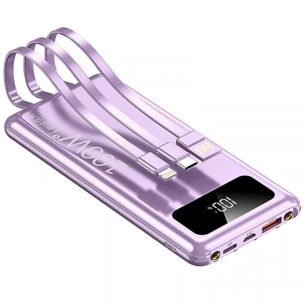 Power Bank 100w 20000mah Super Fast Charger με ενσωματωμένο καλώδιο TM-A109 Μωβ