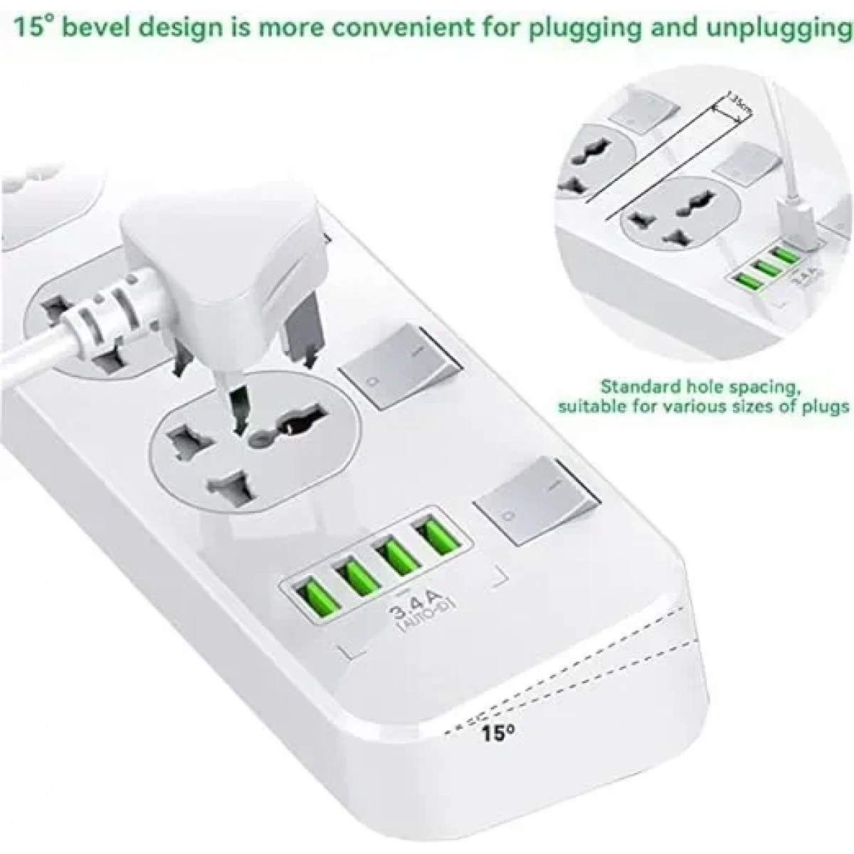 LDNIO Πολύπριζο με 4 Υποδοχές & 4 Θύρες USB AUTO-ID 2500W - Image 5