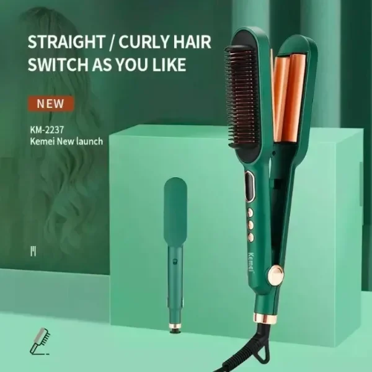 Ισιωτικό & Χτένα Μαλλιών 2 σε 1 - Fast Heat Negative Ions LCD Hair Styler Kemei KM-2237
