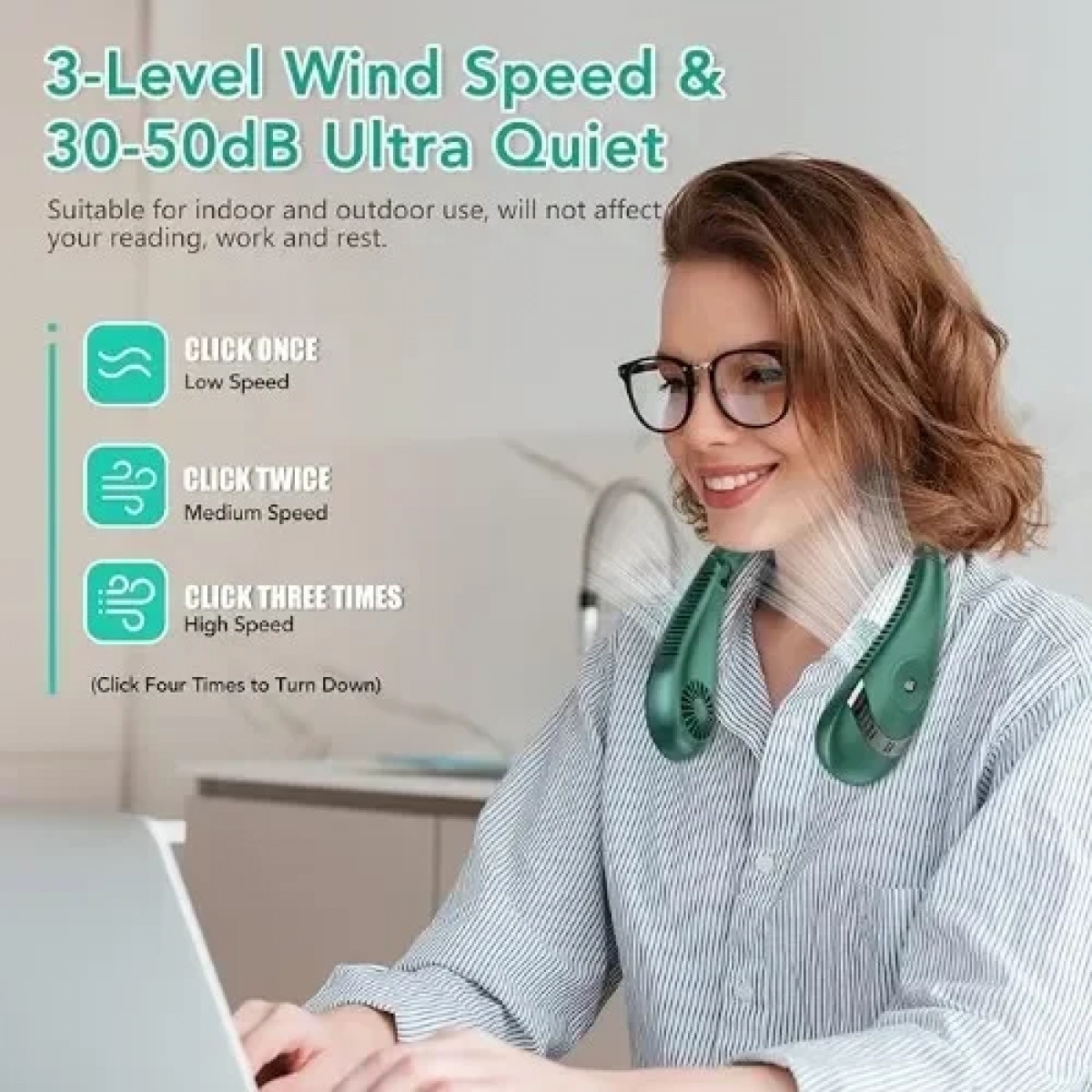 Σπαστός Αθόρυβος Ανεμιστήρας Λαιμού 5000 mAh με 3 ταχύτητες - Πράσινο