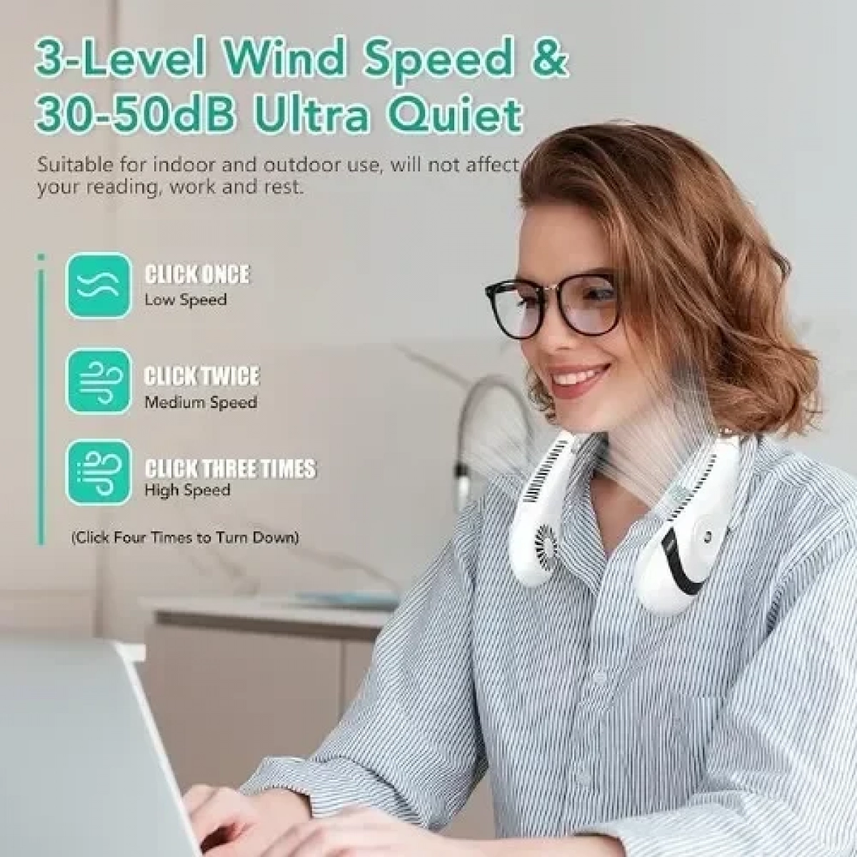Σπαστός Αθόρυβος Ανεμιστήρας Λαιμού 5000 mAh με 3 ταχύτητες - Λευκό