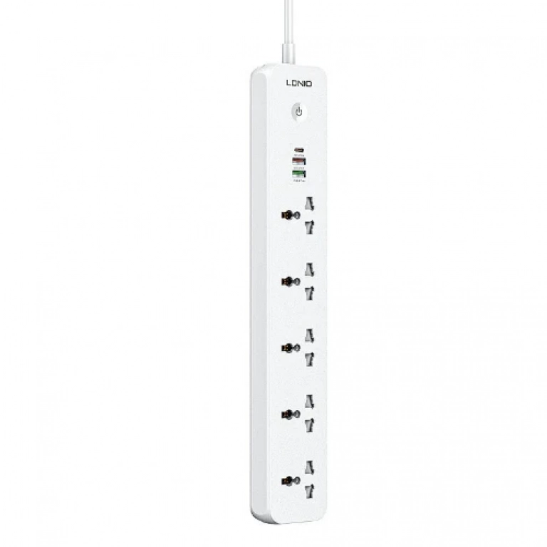 LDNIO SC5319 Πολύπριζο 2500W 5AC+2Α+1C Universal με Καλώδιο 2m - Λευκό