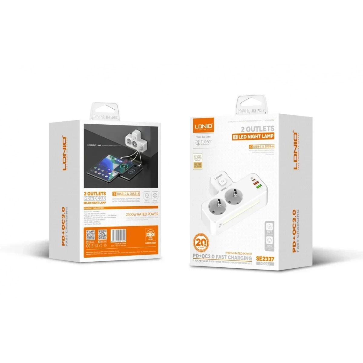 Φορτιστής USB PD 5 θυρών 20W με 2 εξόδους ΕΕ+2USB-A+USB-C PD QC3.0 γρήγορης φόρτισης & LED φως LDNIO SE2337