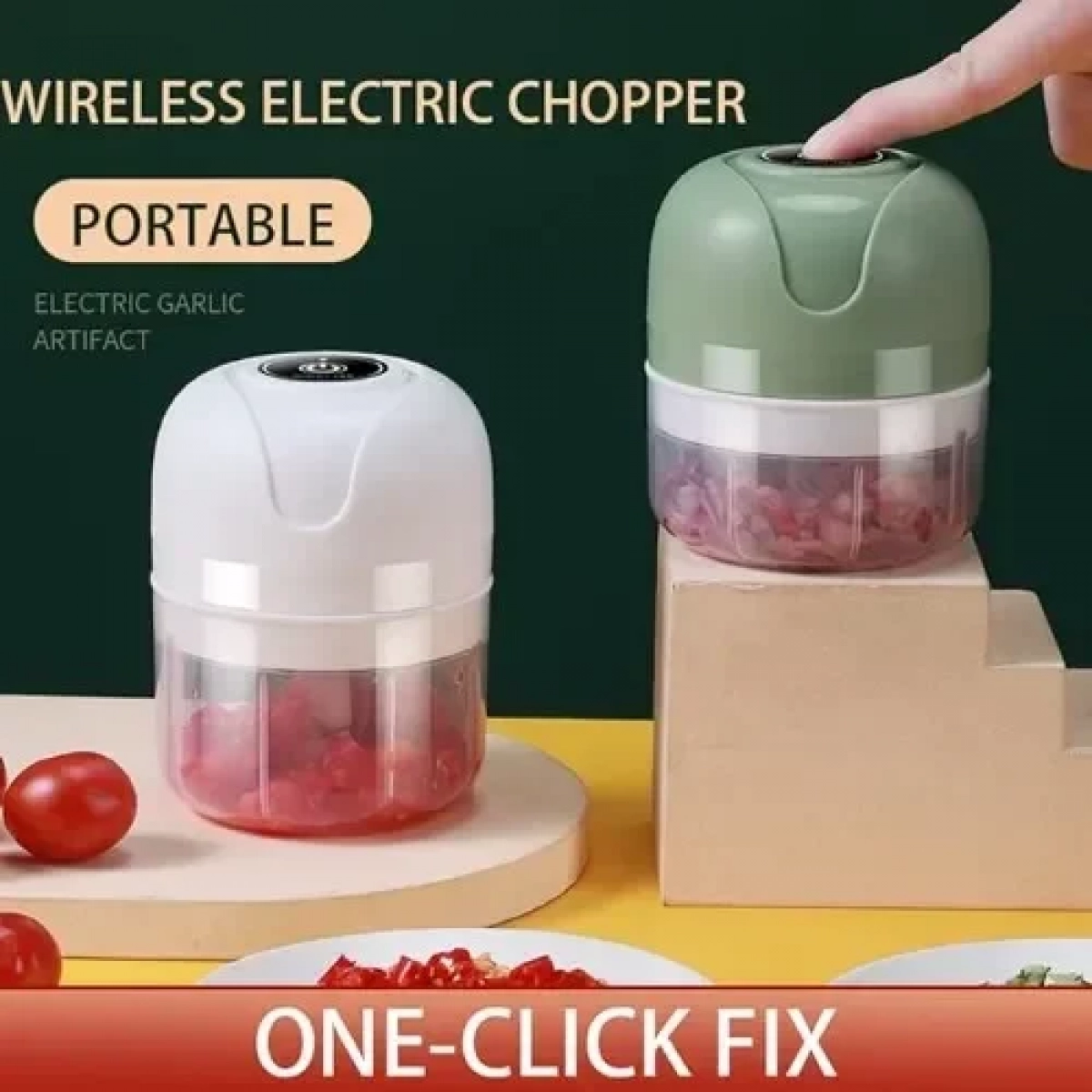 Επαναφορτιζόμενος mini Φορητός Πολυκόπτης 250ml σε Πράσινο Χρώμα