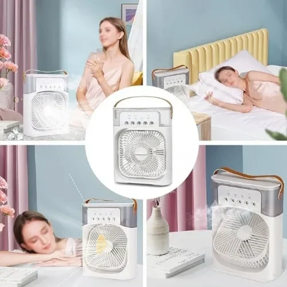 Mini Φορητός Ανεμιστήρας-Υγραντήρας 3 σε 1 με 7 χρώματα LED Αir Cooler Fan σε Λευκό χρώμα