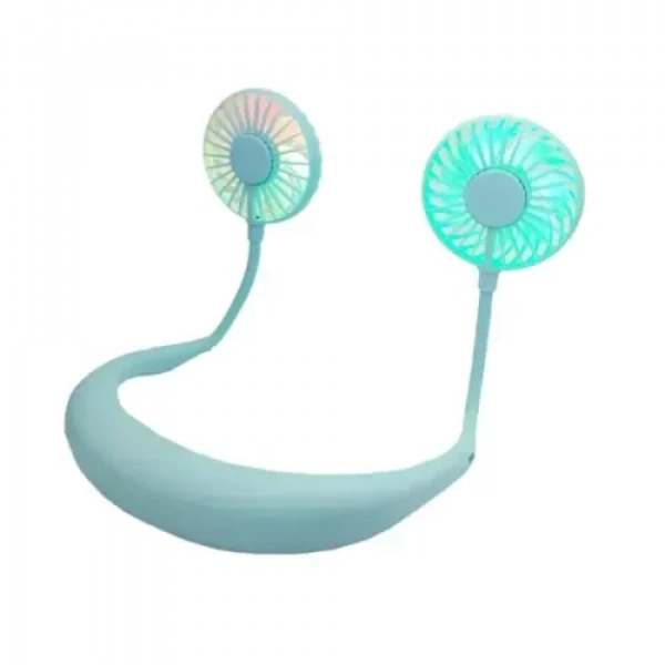 Φορητός Περιστρεφόμενος Ανεμιστήρας Λαιμού 360 μοιρών με φώτα LED - Μπλε