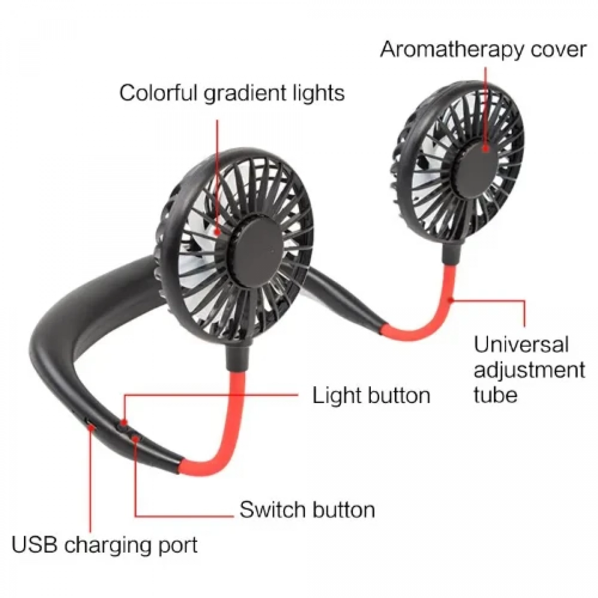Φορητός Περιστρεφόμενος Ανεμιστήρας Λαιμού 360 μοιρών με φώτα LED - Μπλε
