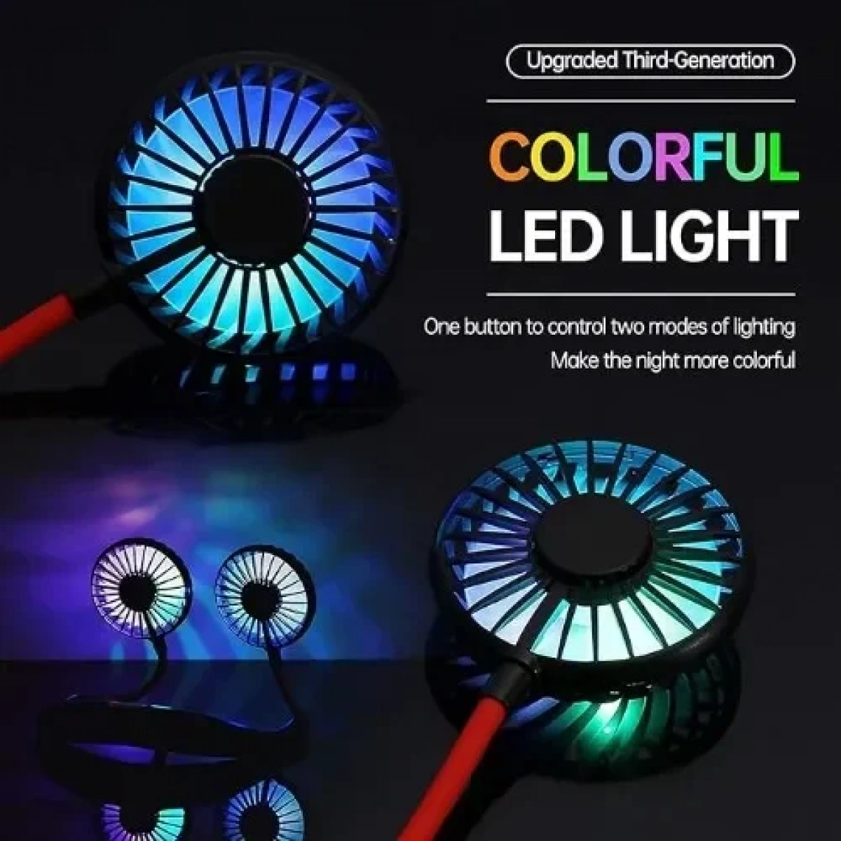 Φορητός Περιστρεφόμενος Ανεμιστήρας Λαιμού 360 μοιρών με φώτα LED - Μπλε