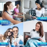 Φορητός Περιστρεφόμενος Ανεμιστήρας Λαιμού 360 μοιρών με φώτα LED - Μπλε