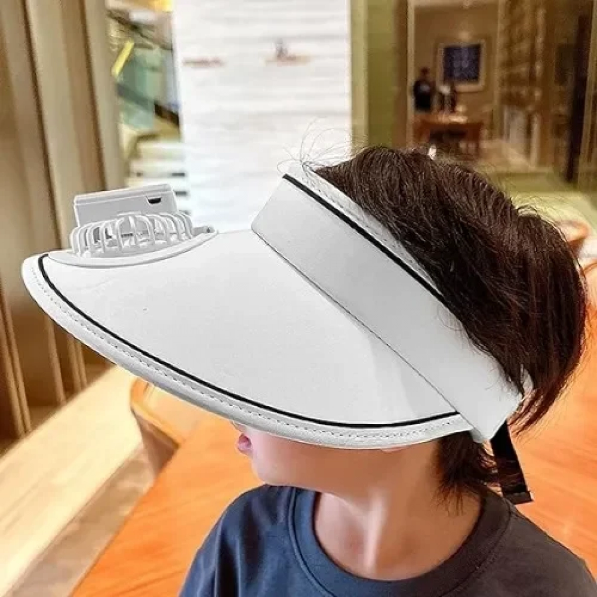 Καπέλο Ηλίου με Ανεμιστηράκι 3 Ταχυτήτων 360 μοιρών Επαναφορτιζόμενο - Λευκό