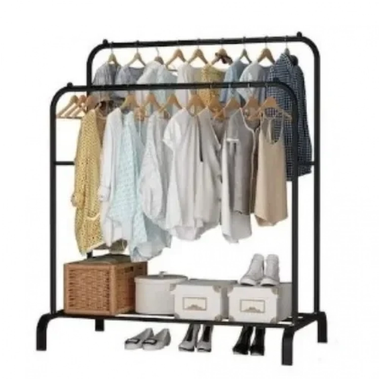 Διπλή Κρεμάστρα Δαπέδου & Παπουτσοθήκη έως 35kg Μεταλλική 146x110x55cm - Μαύρο