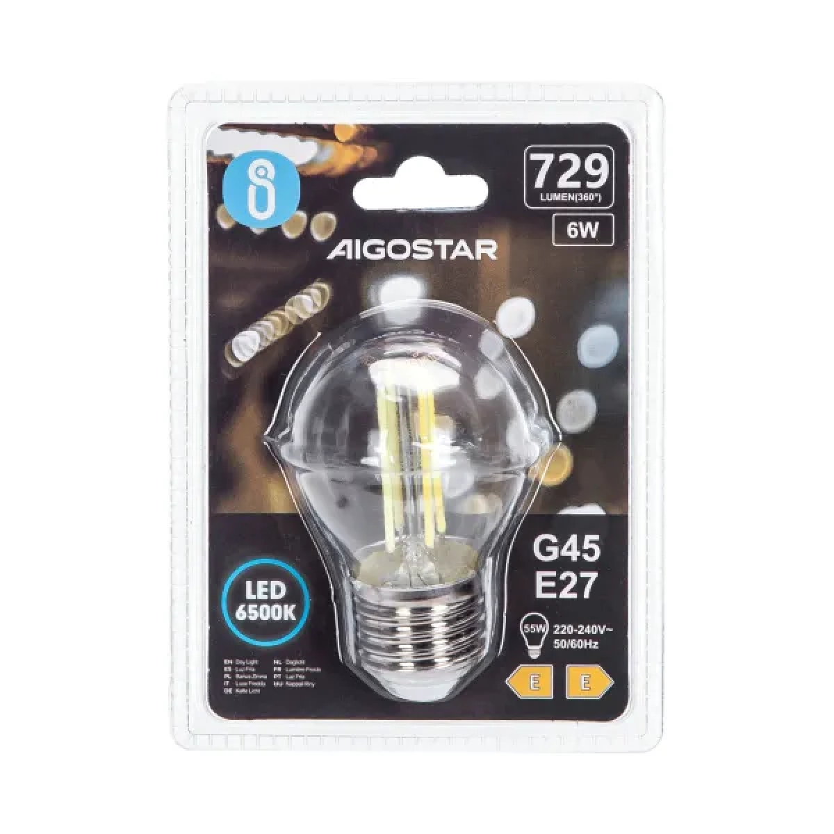 Λάμπα νήματος LED G45 ​​E27 6W 6500K Aigostar