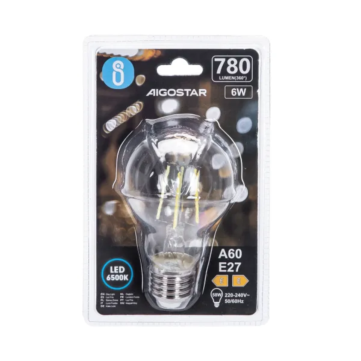 Λάμπα νήματος LED A60 ​​E27 6W 6500K Aigostar