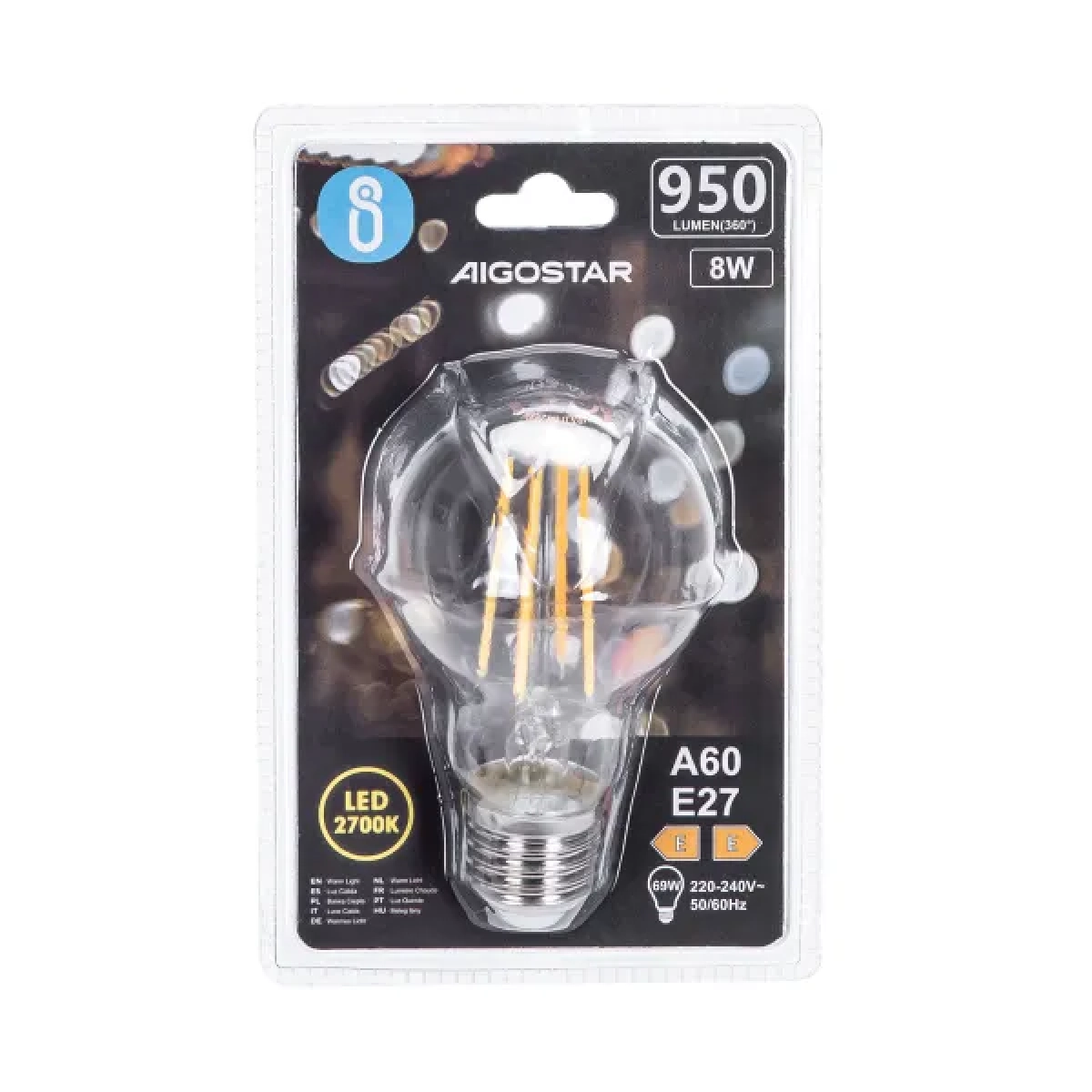 Λάμπα νήματος LED A60 ​​E27 8W 2700K Aigostar