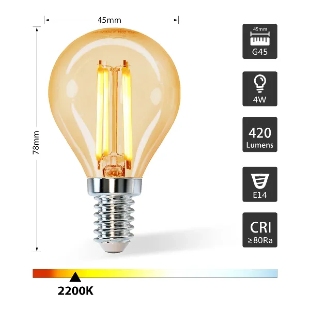 Λάμπα νήματος LED Amber G45 ​​E14 4W 2200K Aigostar
