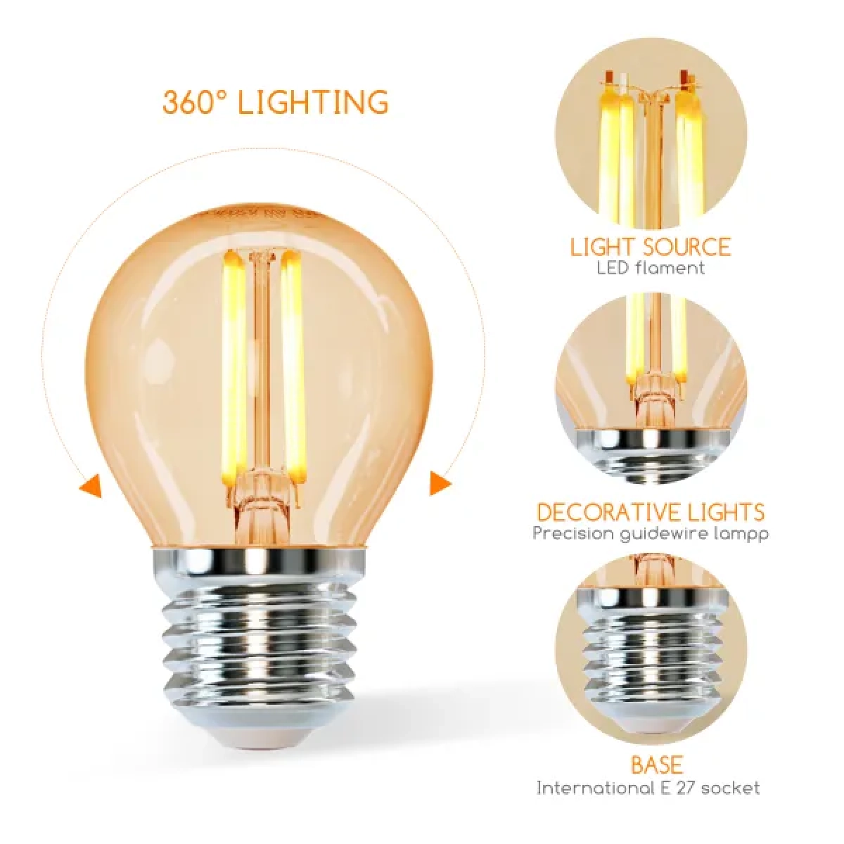 Λάμπα νήματος LED Amber G45 ​​E27 4W 2200K Aigostar