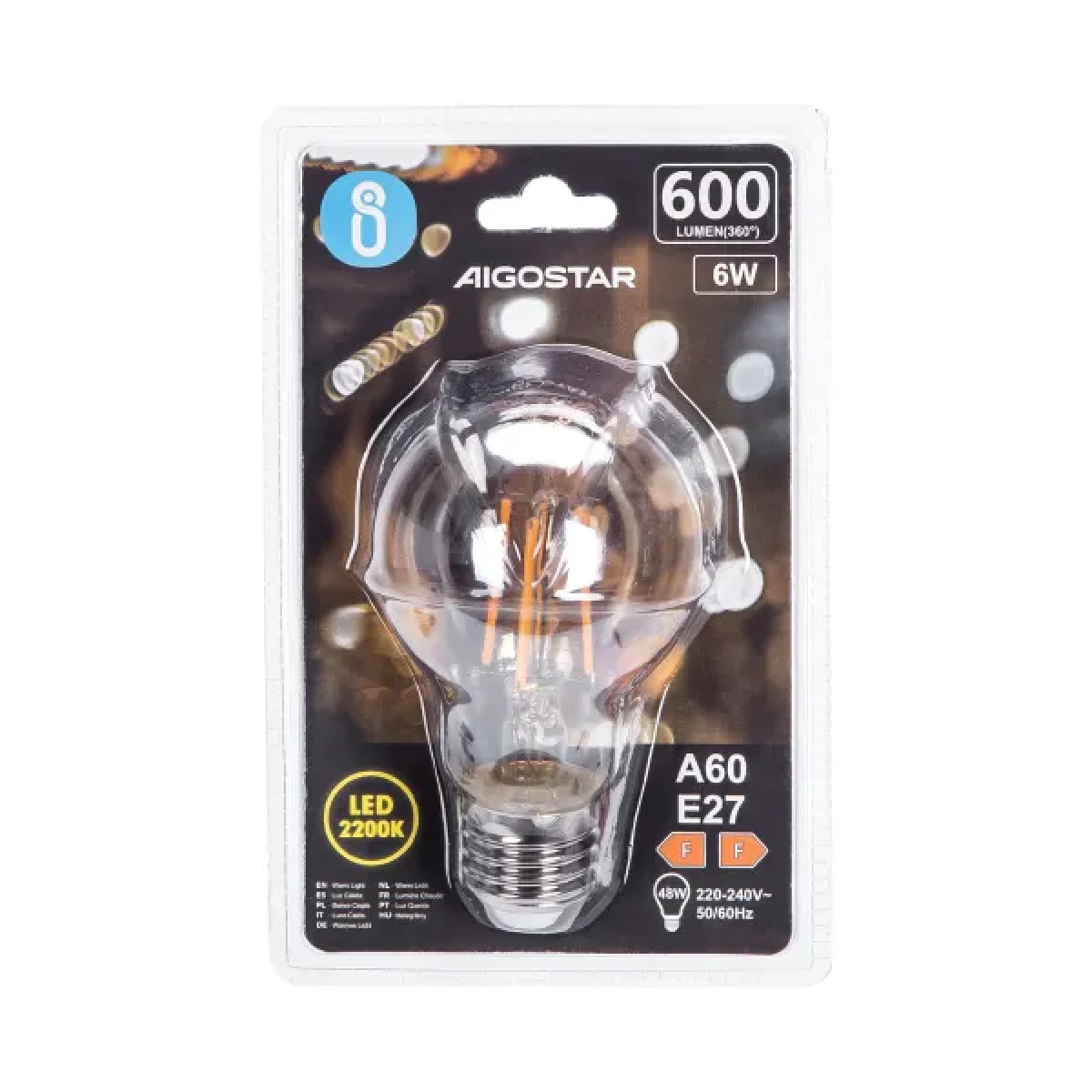 Λάμπα νήματος LED Amber A60 E27 6W 2200K Aigostar