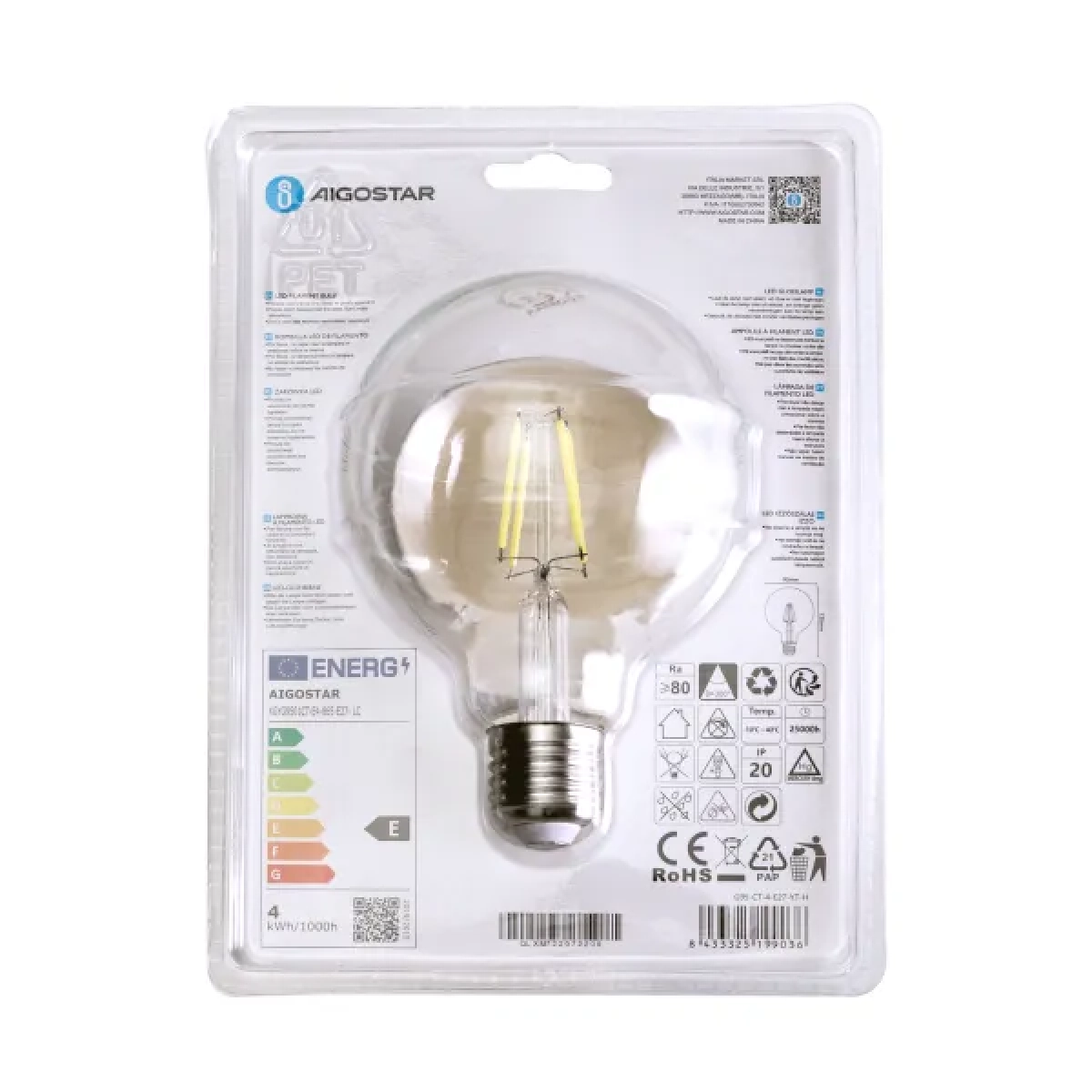 Λάμπα νήματος LED G95 E27 4W 6500K Aigostar