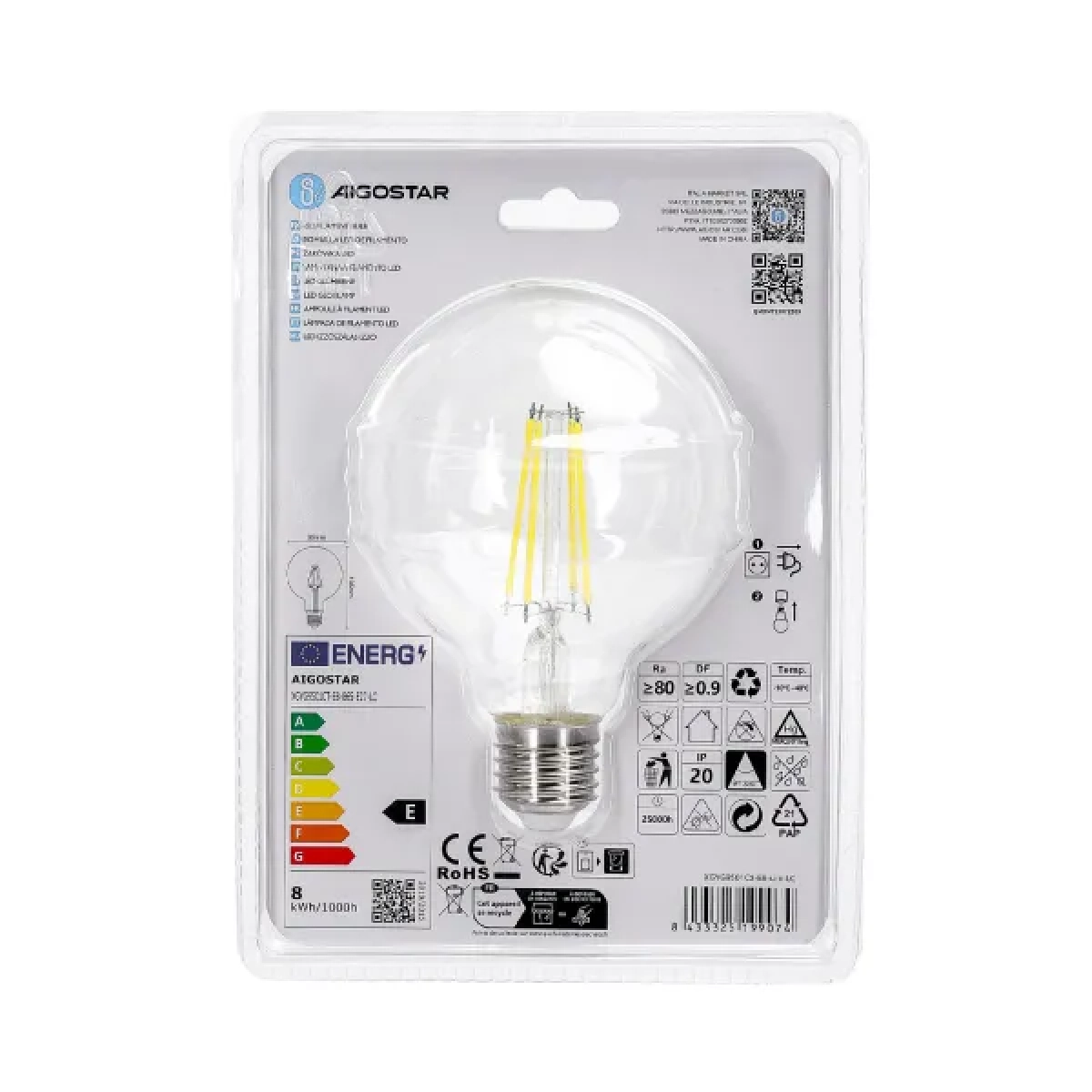 Λάμπα νήματος LED G95 E27 8W 6500K Aigostar