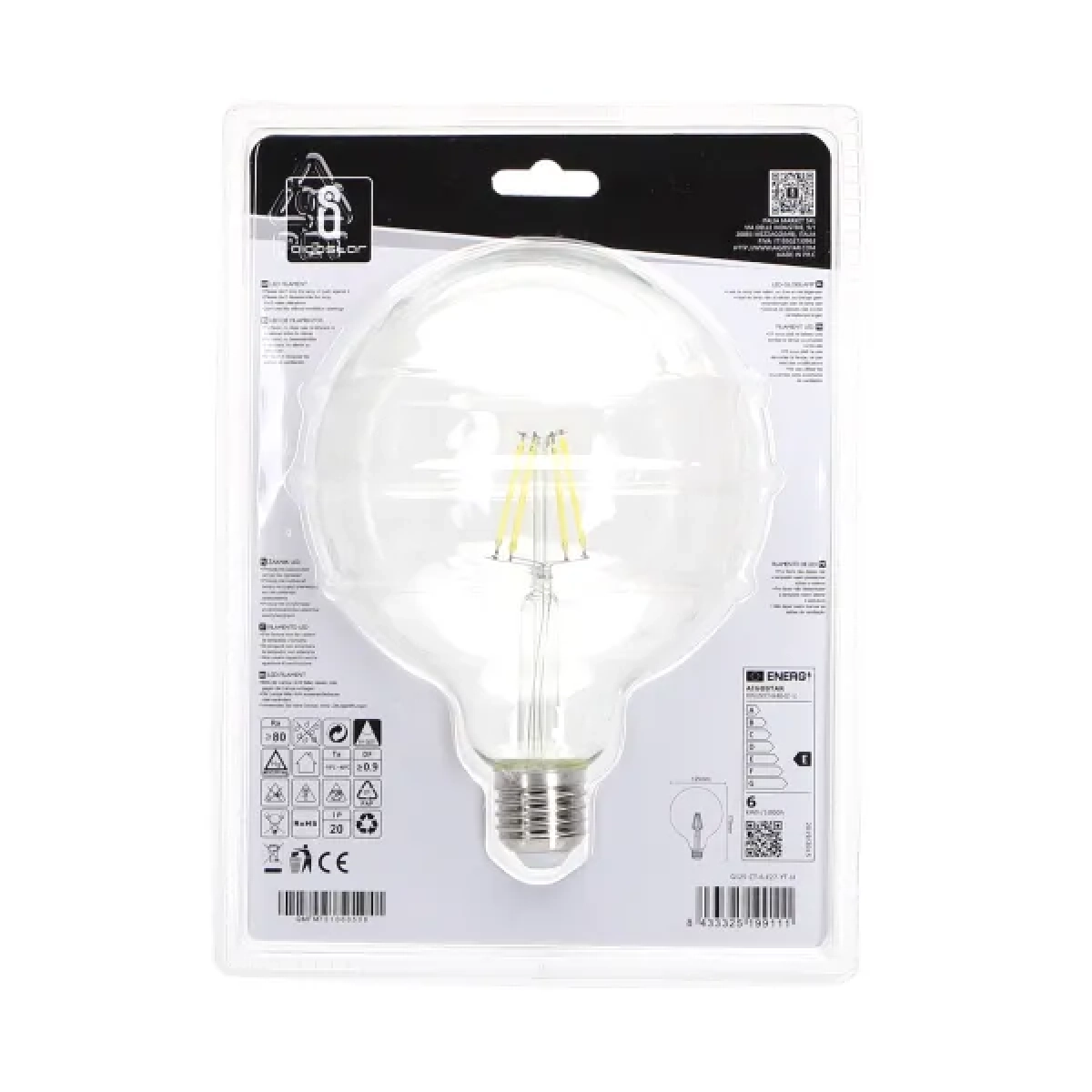 Λάμπα νήματος LED G125 E27 6W 6500K Aigostar