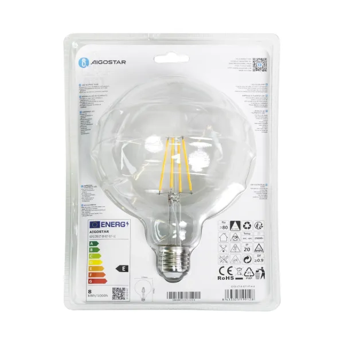 Λάμπα νήματος LED G125 E27 8W 2700K Aigostar