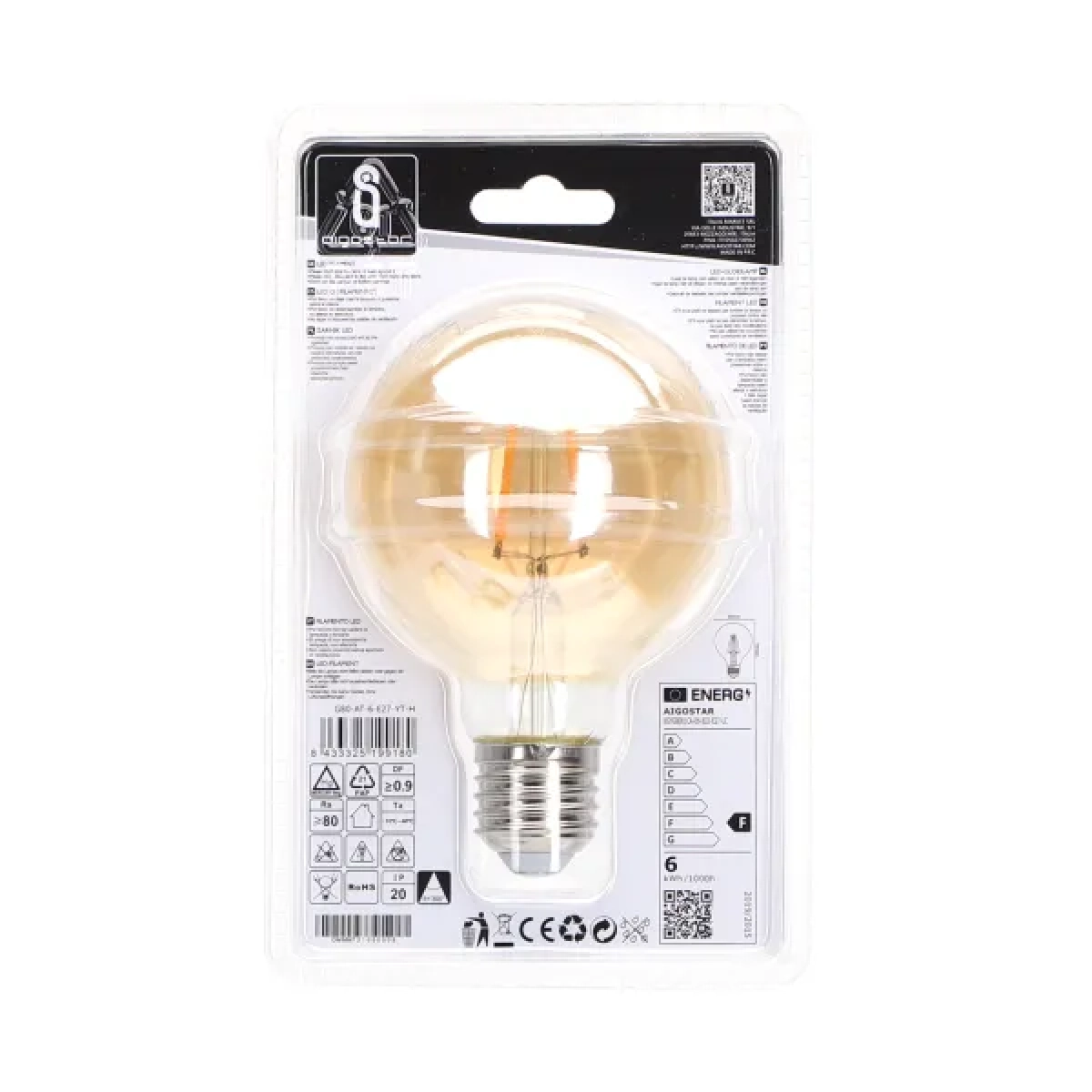 Λάμπα νήματος LED Amber G80 E27 6W 2200K Aigostar