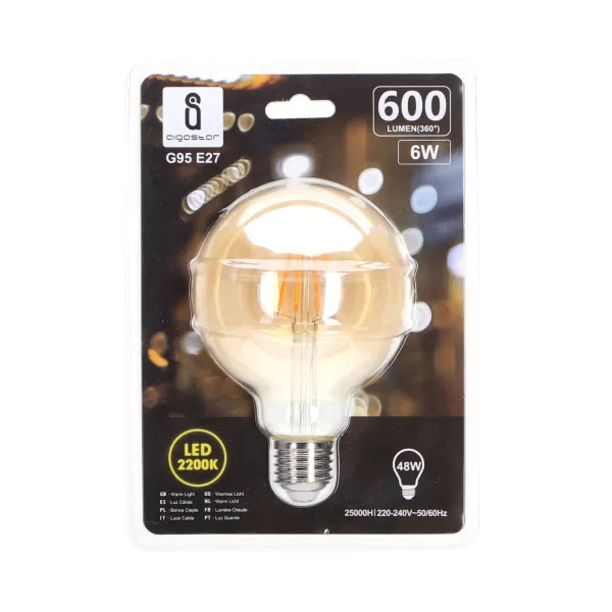 Λάμπα νήματος LED Amber G95 E27 6W 2200K Aigostar
