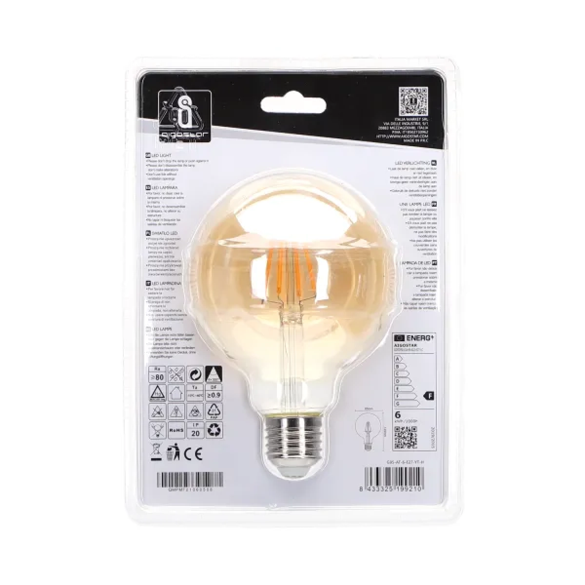 Λάμπα νήματος LED Amber G95 E27 6W 2200K Aigostar