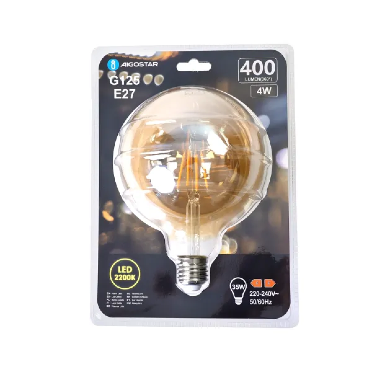 Λάμπα νήματος LED Amber G125 E27 4W 2200K Aigostar