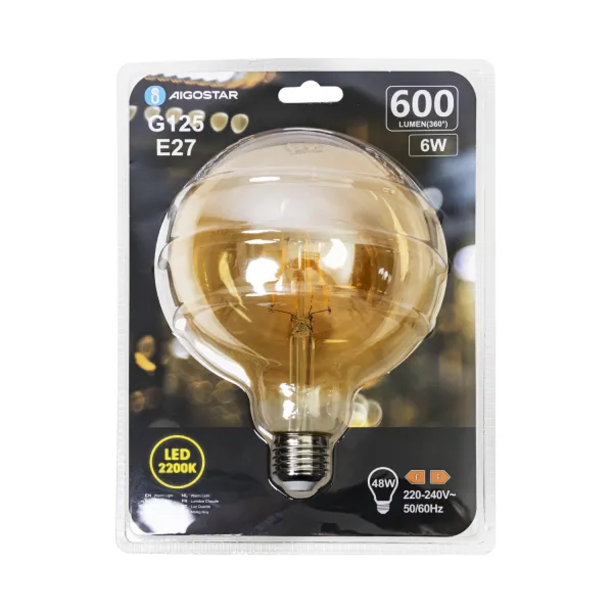 Λάμπα νήματος LED Amber G125 E27 6W 2200K Aigostar