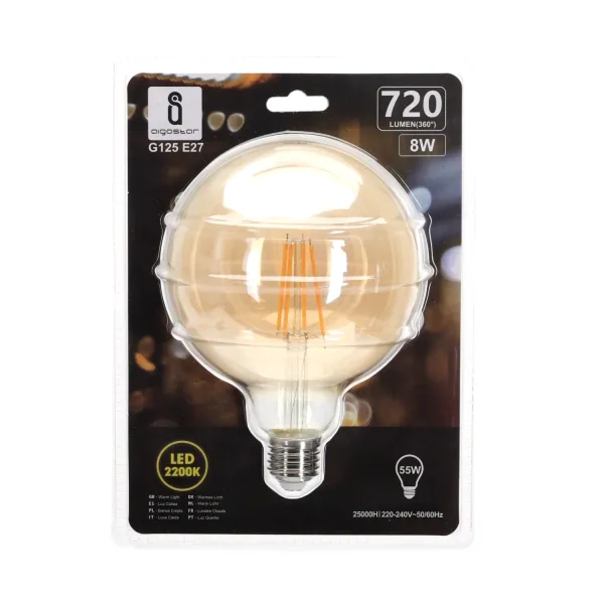 Λάμπα νήματος LED Amber G125 E27 8W 2200K Aigostar