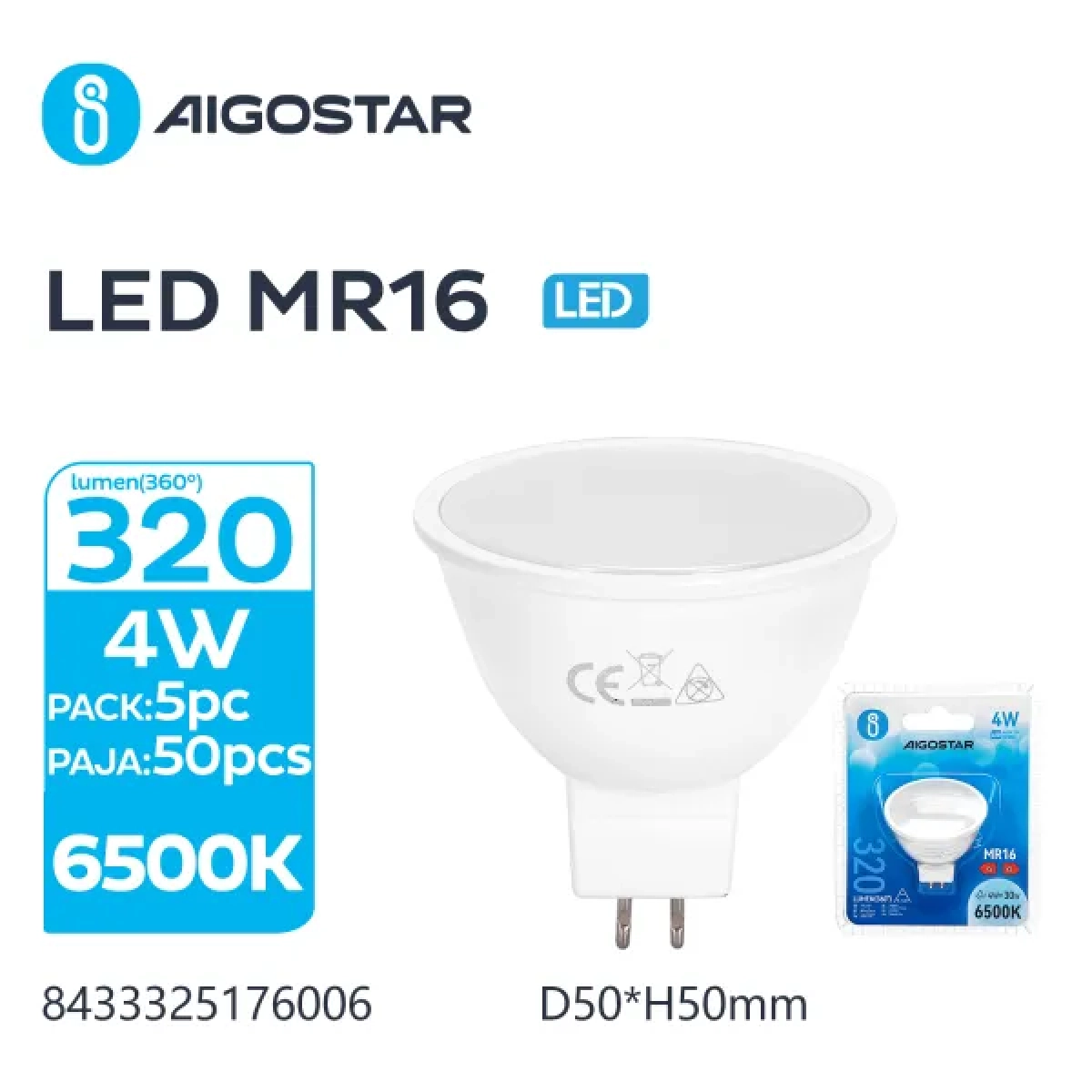 Λάμπα LED MR16 4W 6500K Aigostar